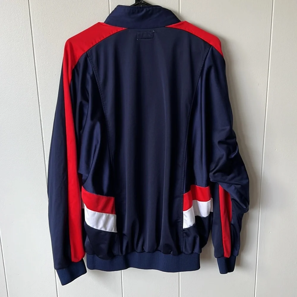 Vintage 80s retro Reebok Sport Polyester navy white and red polyester full zip